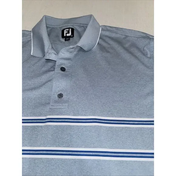 FootJoy Polo Shirt Mens XL Blue Striped Golf Performance Stretch Embroidered ECU - Picture 2 of 8